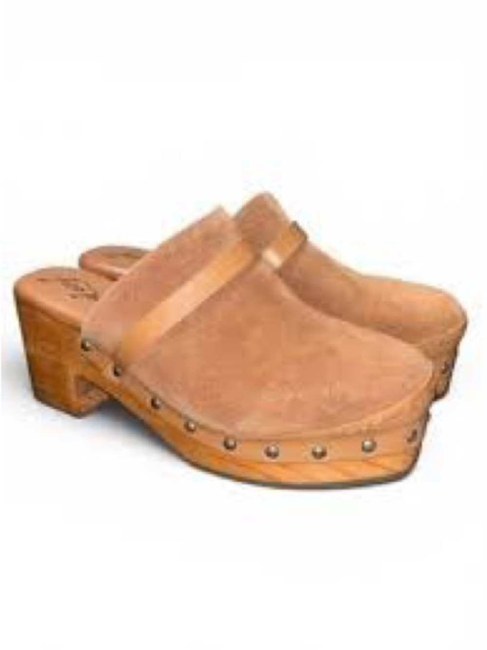 Free People Calabasas Suede Tan Wood-Platform Clog Mules size 37.5